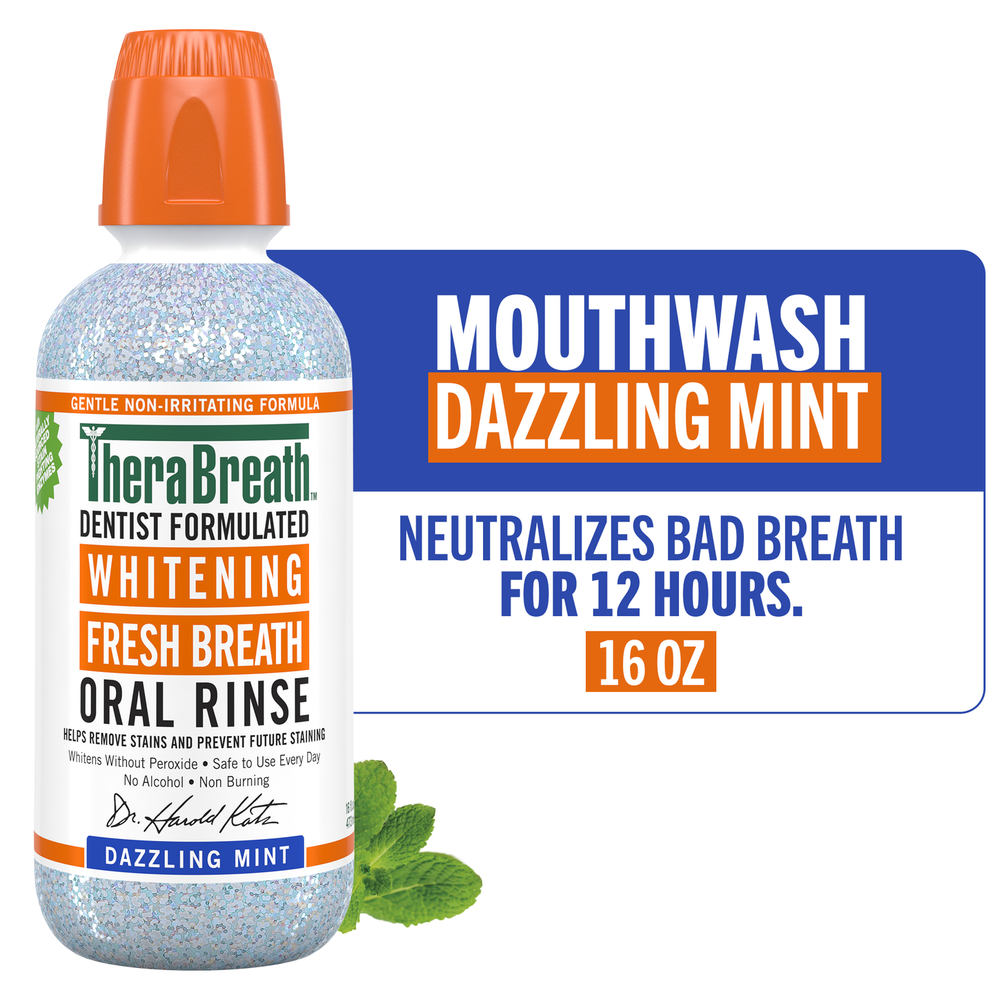TheraBreath Whitening Mouthwash Dazzling Mint 16oz (4/3Pkx16Oz CLM)