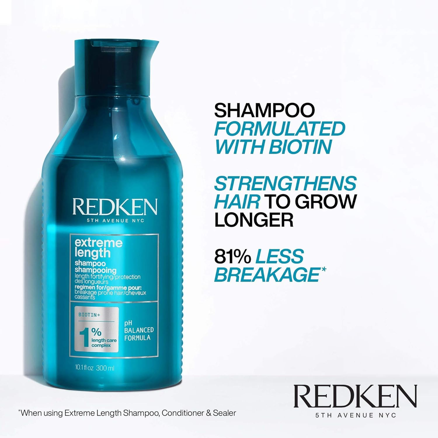 Champú fortificante con biotina Redken Extreme Length