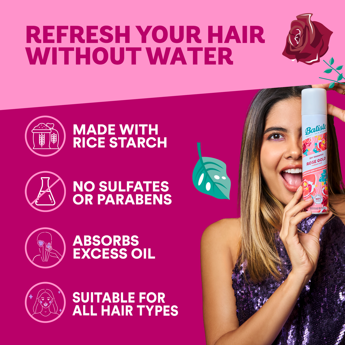 Champú seco Batiste Rose Gold – Paquete de 3 (108 g cada uno)