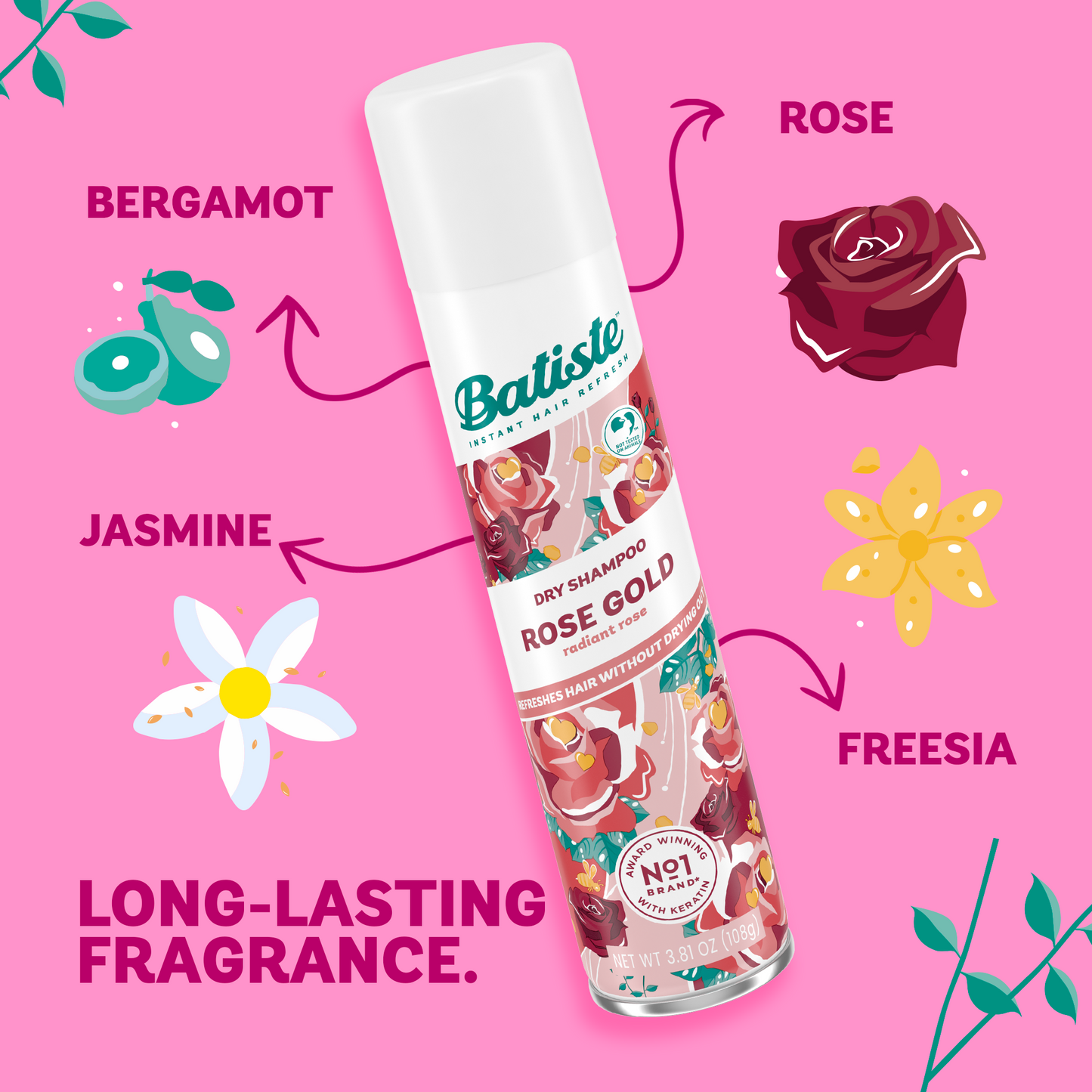 Champú seco Batiste Rose Gold – Paquete de 3 (108 g cada uno)