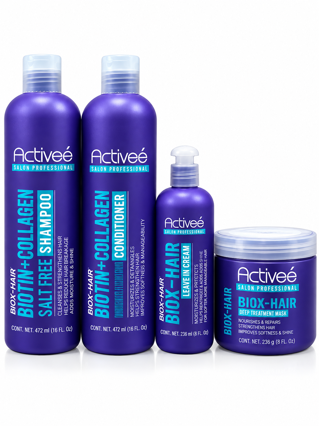 Activeé Biox-Hair Kit | Biotin Shampoo, Conditioner, Leave-In Cream & Treatment