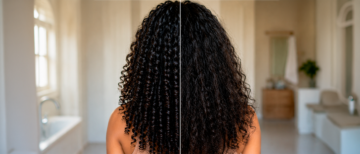 Curly hair changing throughout the day in humid tropical weather
