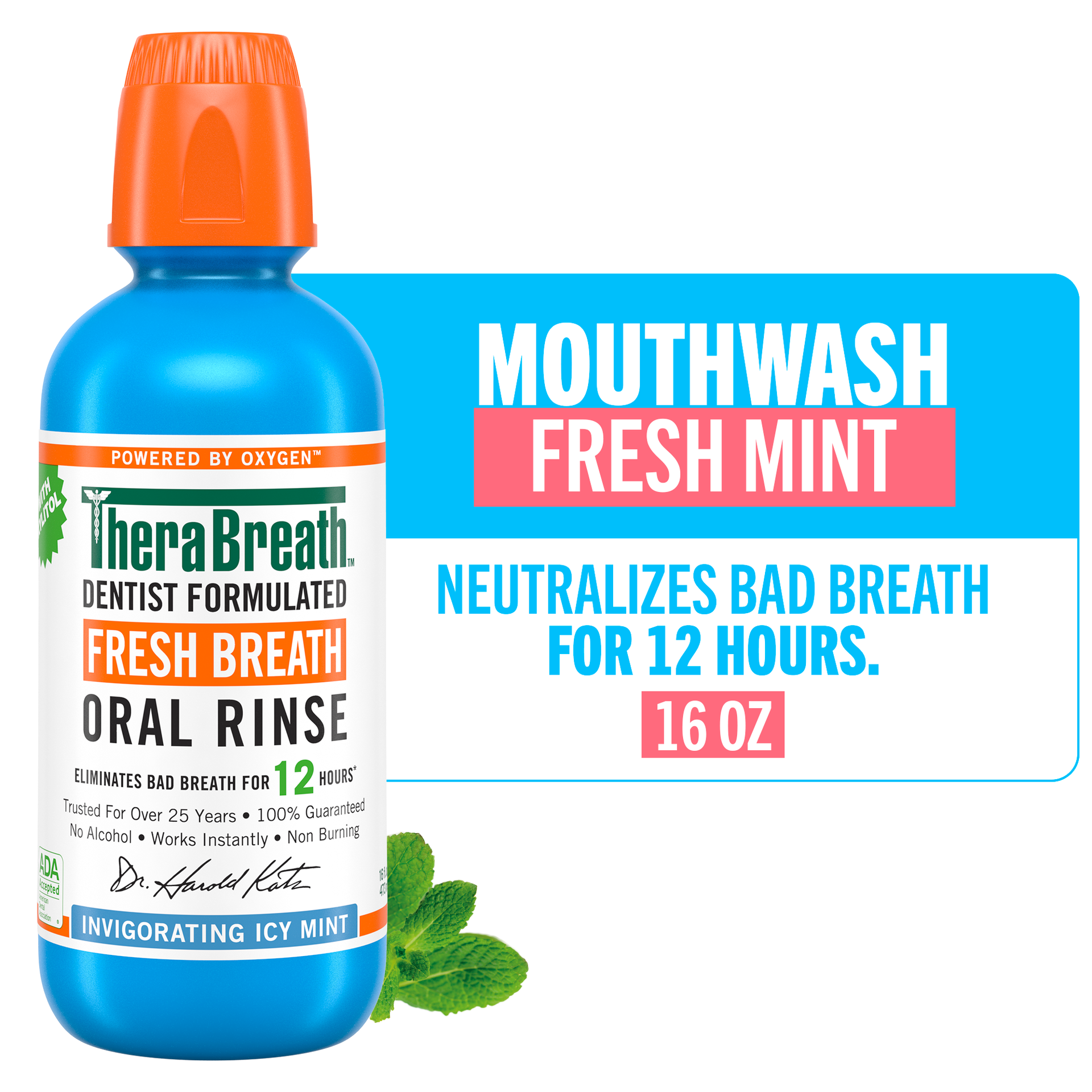 TheraBreath Icy Mint Mouthwash 16oz (4/3Pkx16Oz CLM)
