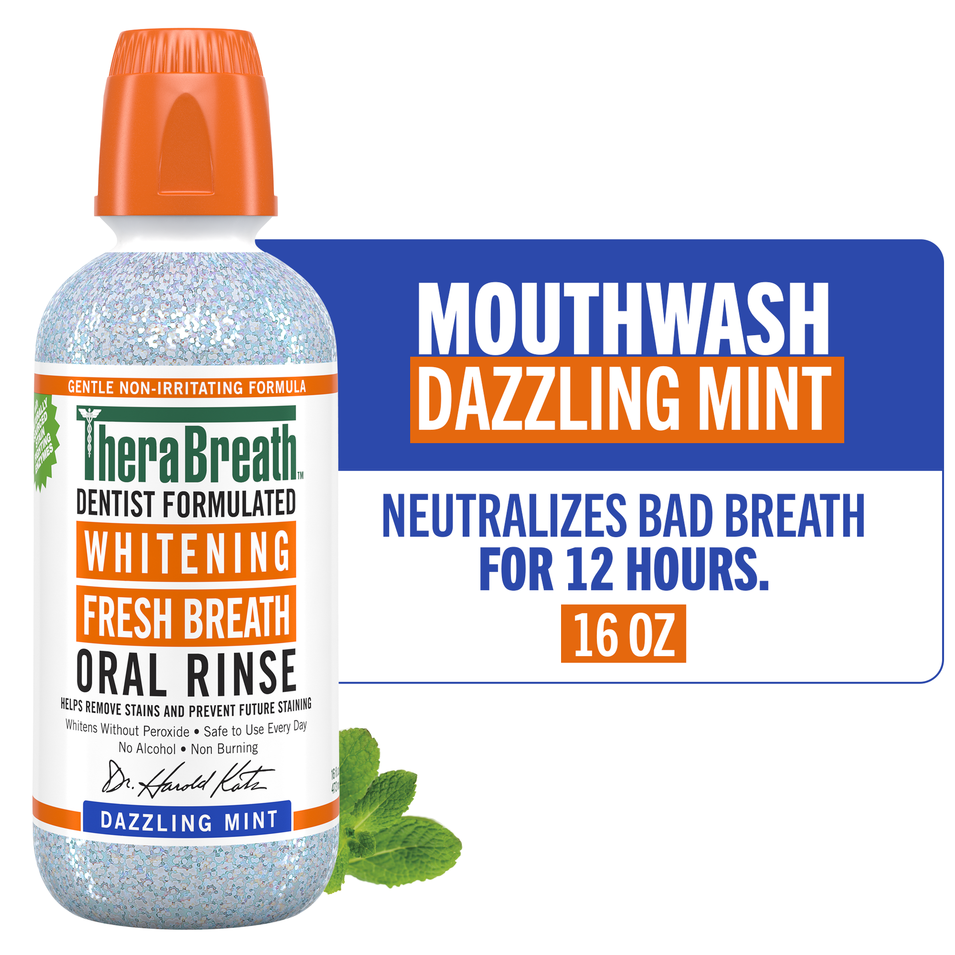 TheraBreath Whitening Mouthwash Dazzling Mint 16oz (4/3Pkx16Oz CLM)