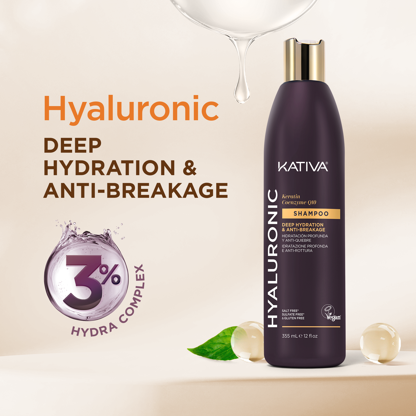 Kativa Hyaluronic Keratin Q10 Conditioner 355 ml – Deep Hydration & Anti-Breakage Care