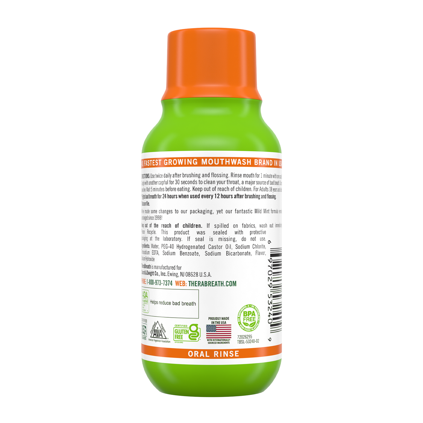 TheraBreath Mild Mint Mouthwash 3oz (72/3Oz CLM)