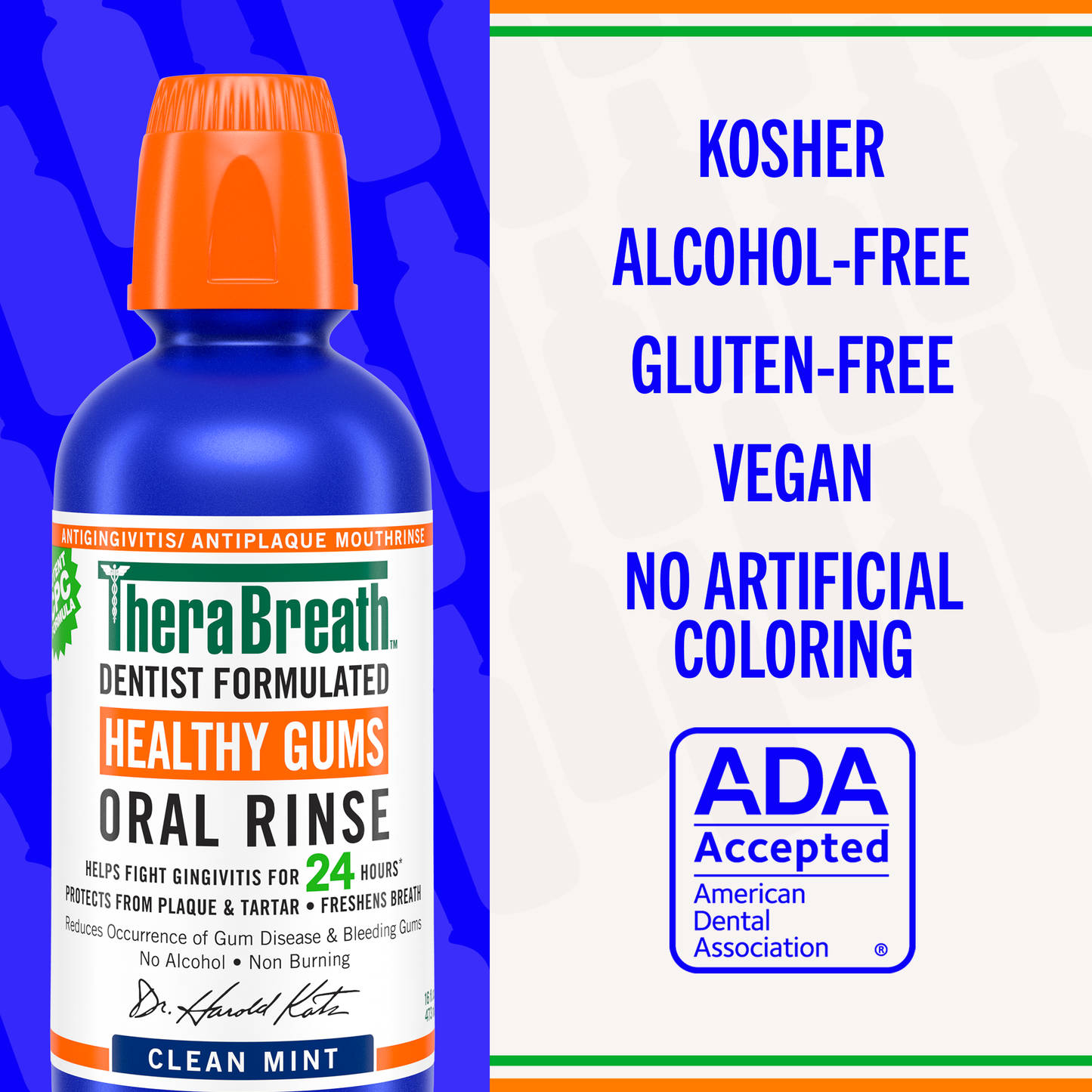 TheraBreath Healthy Gums Mouthwash Clean Mint, 16oz (4/3Pkx16Oz Intl)