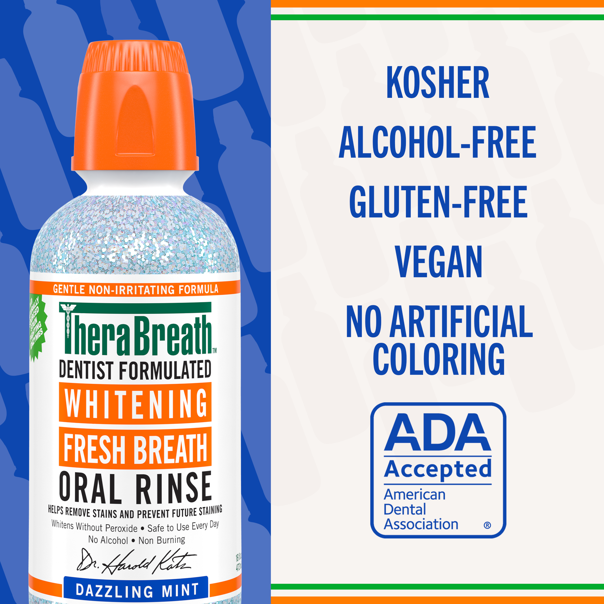 TheraBreath Whitening Mouthwash Dazzling Mint 16oz (4/3Pkx16Oz CLM)