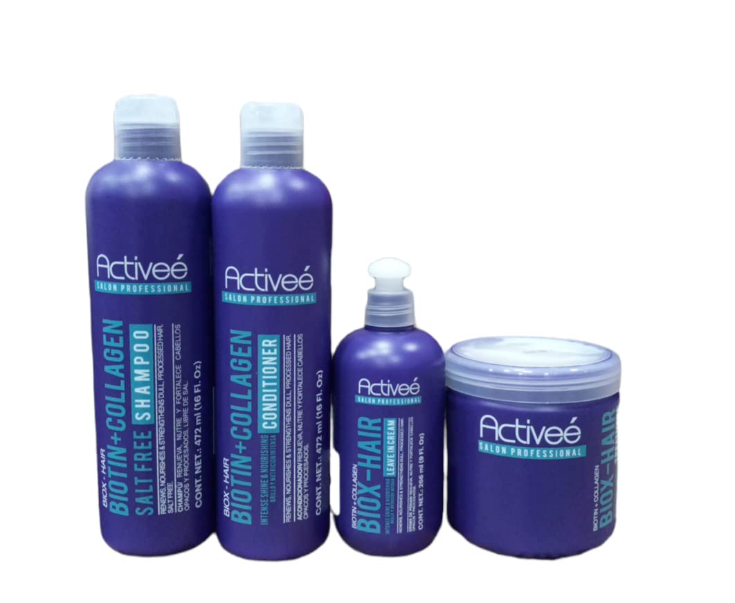 Activeé Professional Biox-Hair Kit | Moisturizing Shampoo, Conditioner, Leave-In Cream & Treatment