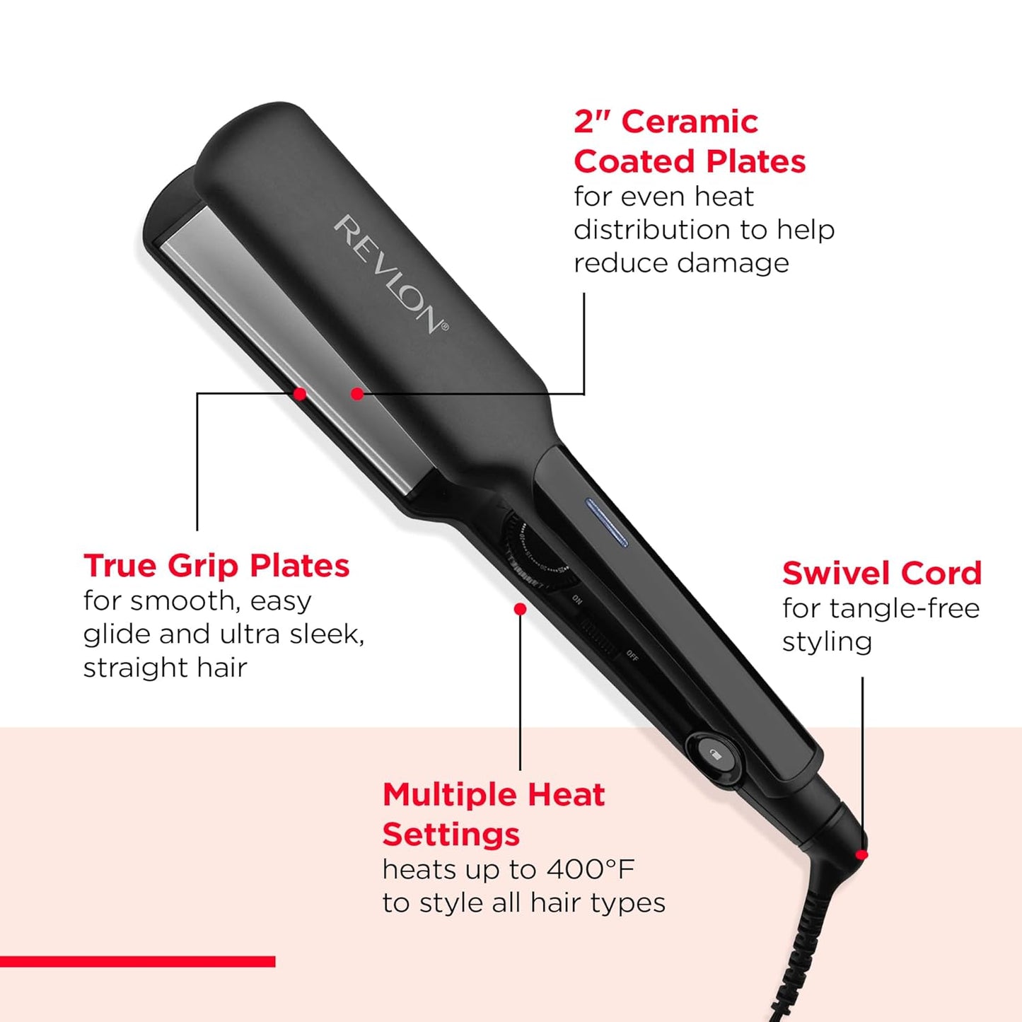Plancha plana de cerámica Revlon de 2" para resultados rápidos