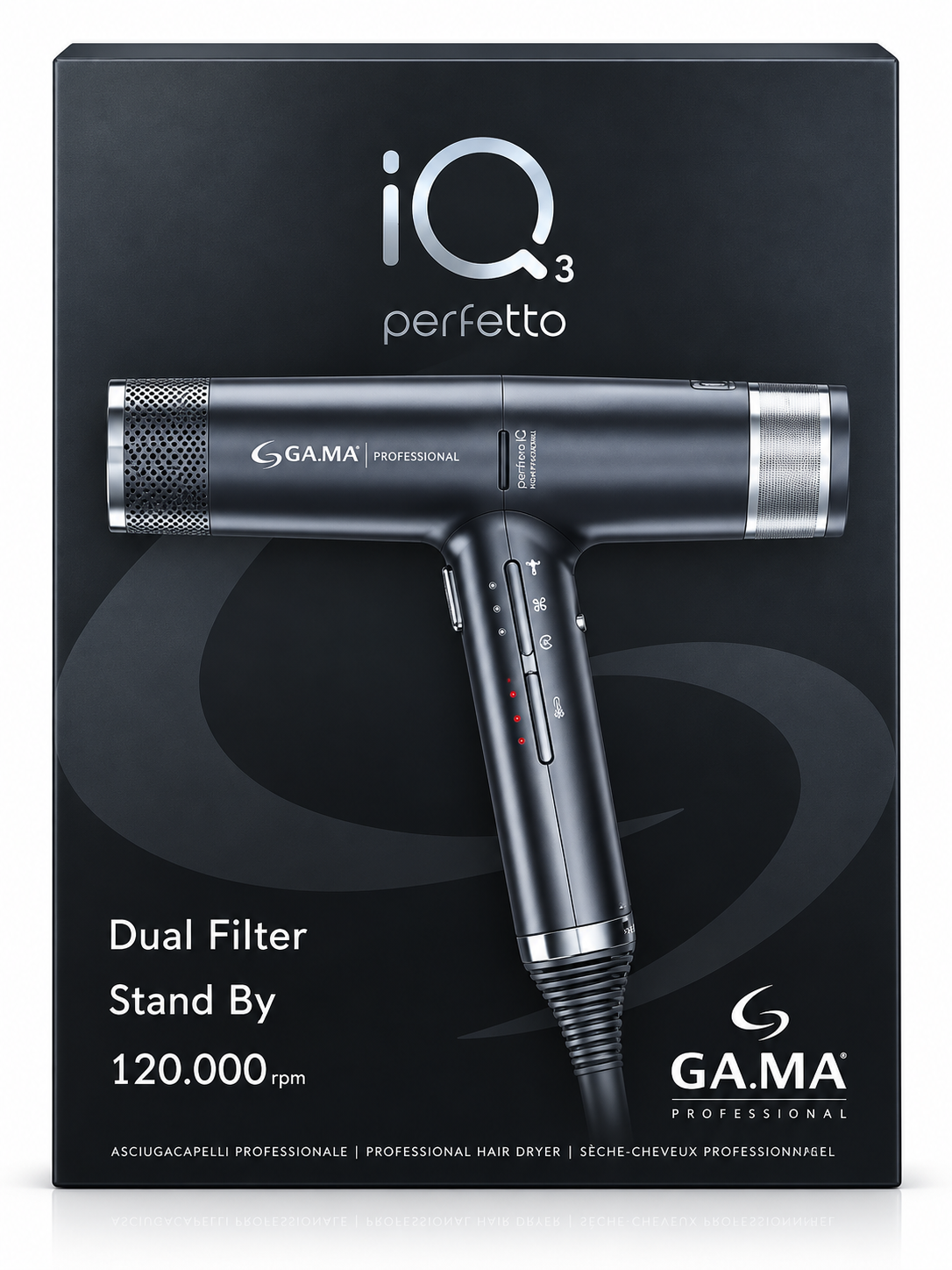 GA.MA Professional iQ3 Perfetto Hair Dryer – Professional Ultra-Lightweight Dryer Black