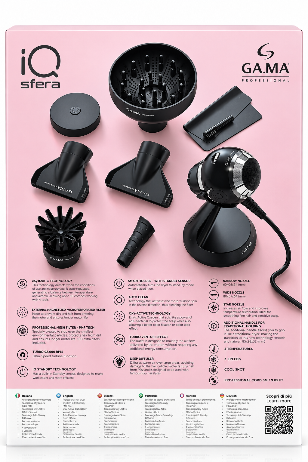 Secador de Cabello Profesional GA.MA iQ Sfera | Motor Digital Profesional de 92.000 RPM